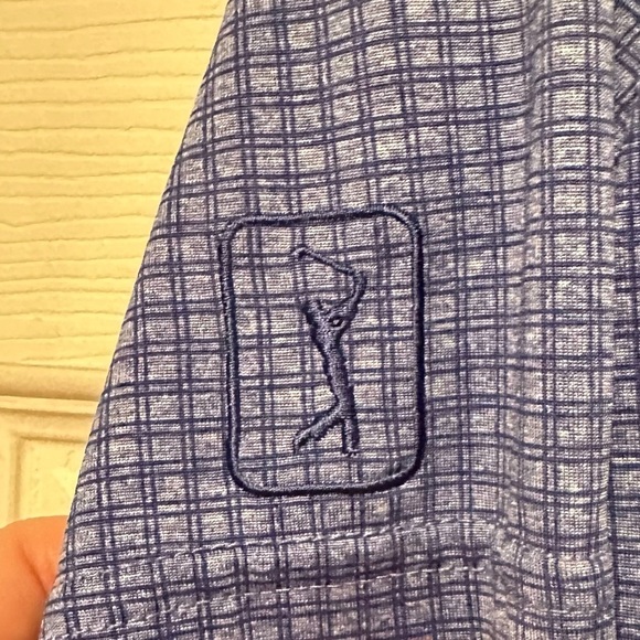 PGA Tour Blue Check Men’s Golf Polo Shirt Size Large - Picture 6 of 6